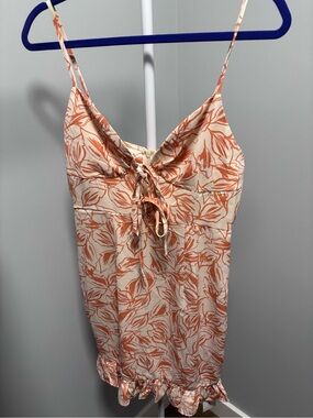 D&M Spaghetti Strap Mini Dress in Orange Leaf Print